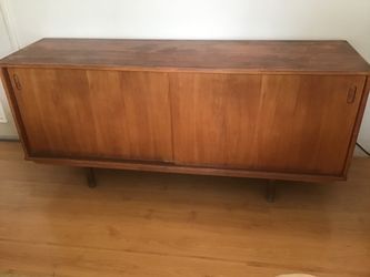 Qty 2 Vintage Mid-Century Modern Wood Credenza – Sliding Doors