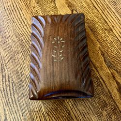 Vintage Archana Crafts Brown Wooden Box w/ gold inlay Hinged Lid 6.25”x4.25”x2”