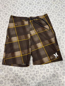 Hurley Brown Green Board Shorts Men Size 32