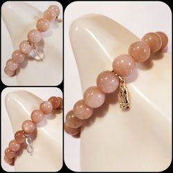 Natural PEACH MOONSTONE 10mm Bracelet With Charm