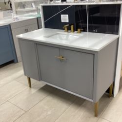 48” Bathroom Vanity Cabinet New Solid Wood Fully Assembled She Ftclose Drawers Quartz Top Sink Attached Ready for Pick Up Today