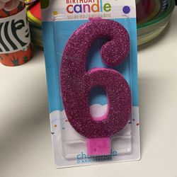 New Amscan Pink Glitter Birthday Candle Large Number 6!