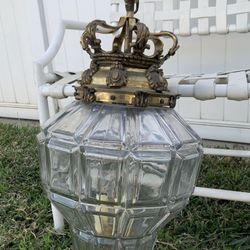 Rare French Circa 1900’s Gilt-Bronze Crown Cut-Glass "Versailles" Style Lantern Hanging Lamp