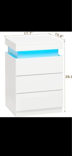 White Nightstand with LED Light and 3 Drawers