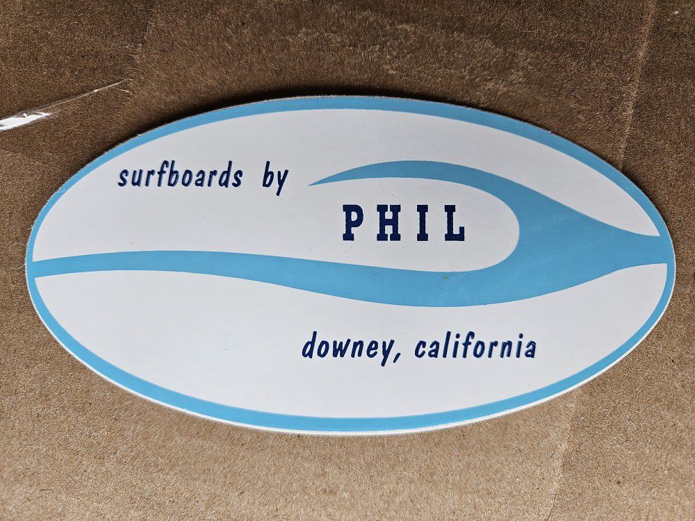 Retro 1960's SURFBOARDS BY PHIL STICKER DECAL HOLLYWOOD Longboard
