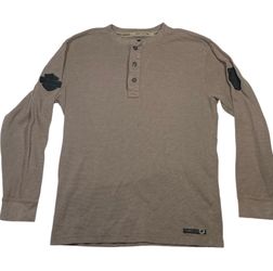 Harley-Davidson Waffle Knit Long Sleeve Shirt Skull Logo Patches Small Brown