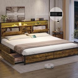 King Bed Farm With Storage Headboard And Drawers