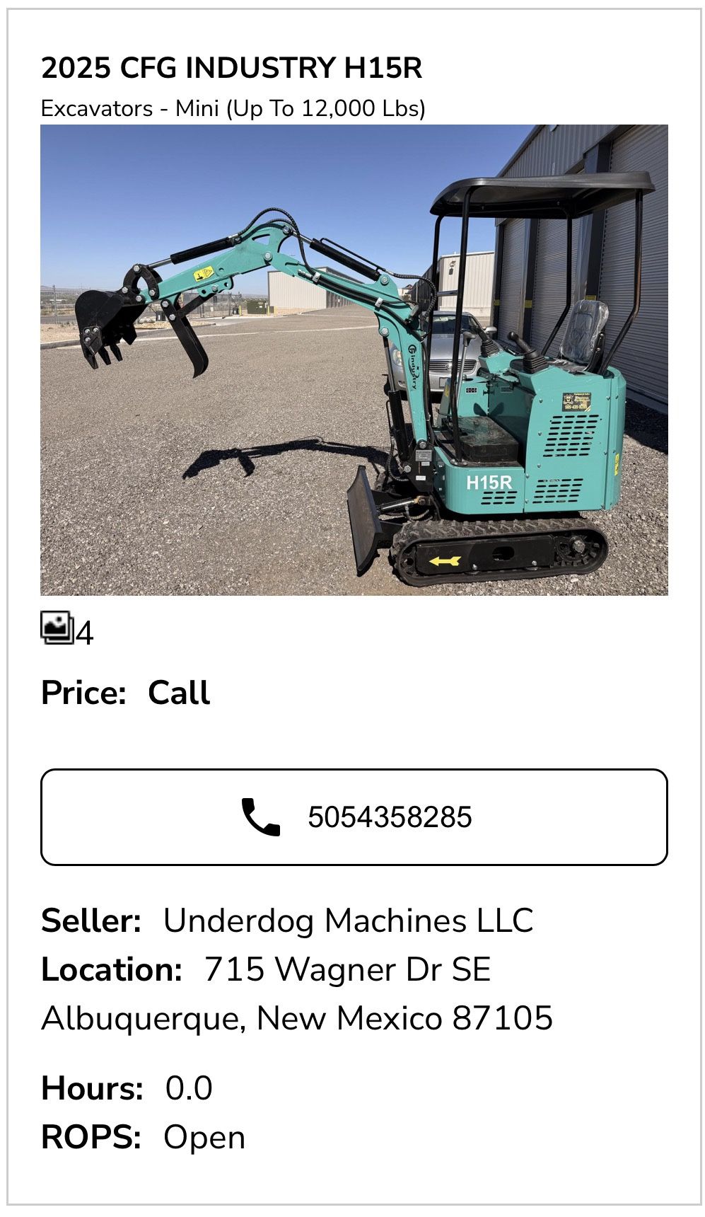 2025 H15 Mini Excavator 