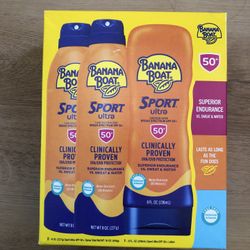 Banana Boat Sport Ultra Performance Broad Spectrum SPF 50+ Sunscreen 3 Pack, New Sealed Box