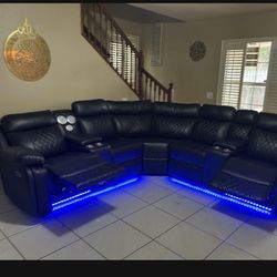 Brand New Matrix Reclining LED Leather Sectional Sofa W/ Speakers And Charging 