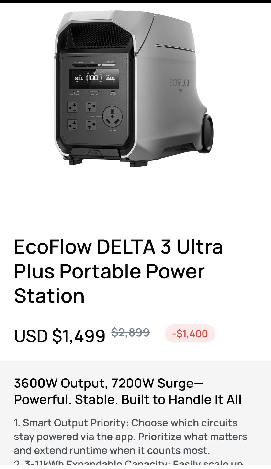 EcoFlow Delta 3 Ultra 3600W 7200W Boost