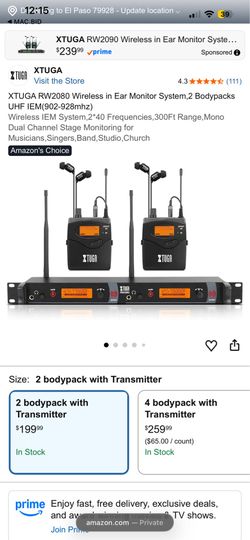 New in ears body pack system $165