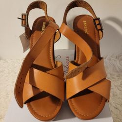 Bamboo Wooden Wedge  Strappy Brown Women's Shoe's Size 10
