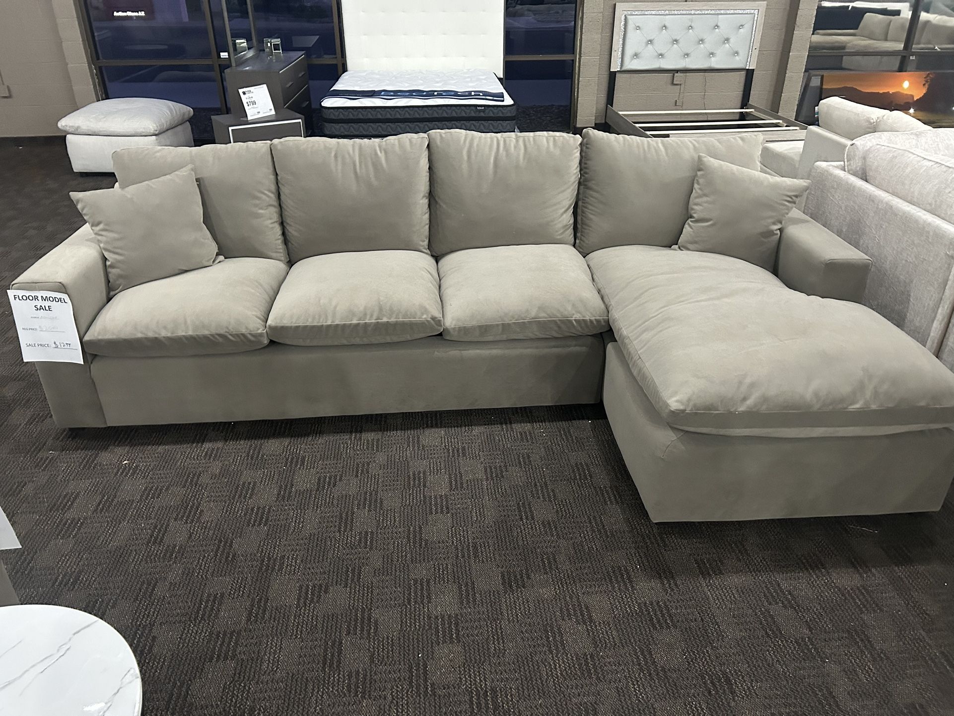 Taupe Cloud Velvet Sectional Couch