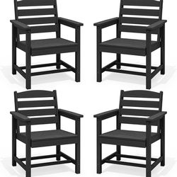 New in Box SERWALL Outdoor Dining Chairs Set of 4, All-Weather HDPE Patio Chair with 19.7" Widened Seat, for Backyard, Garden, Black 044BK