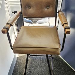 Mid Century Modern Leather Swivel Barstool