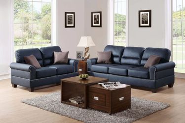 Brand New Black Leather Sofa & Loveseat