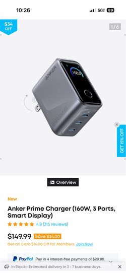 Anker Prime Charger (160W, 3 Ports, Smart Display)