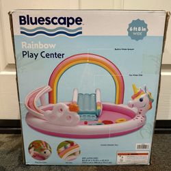 Bluescape Rainbow Unicorn Play Center,  Inflatable Pool Game & Toys,  Age 2 & Up