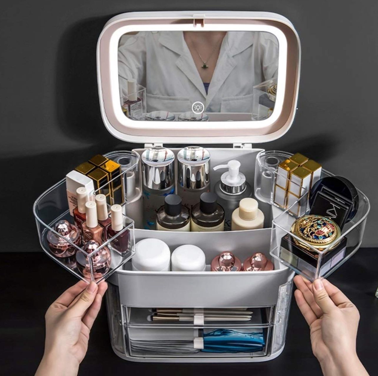 Makeup Mirror Water-Resistant Cosmetic Storage Box with LED. Brand new