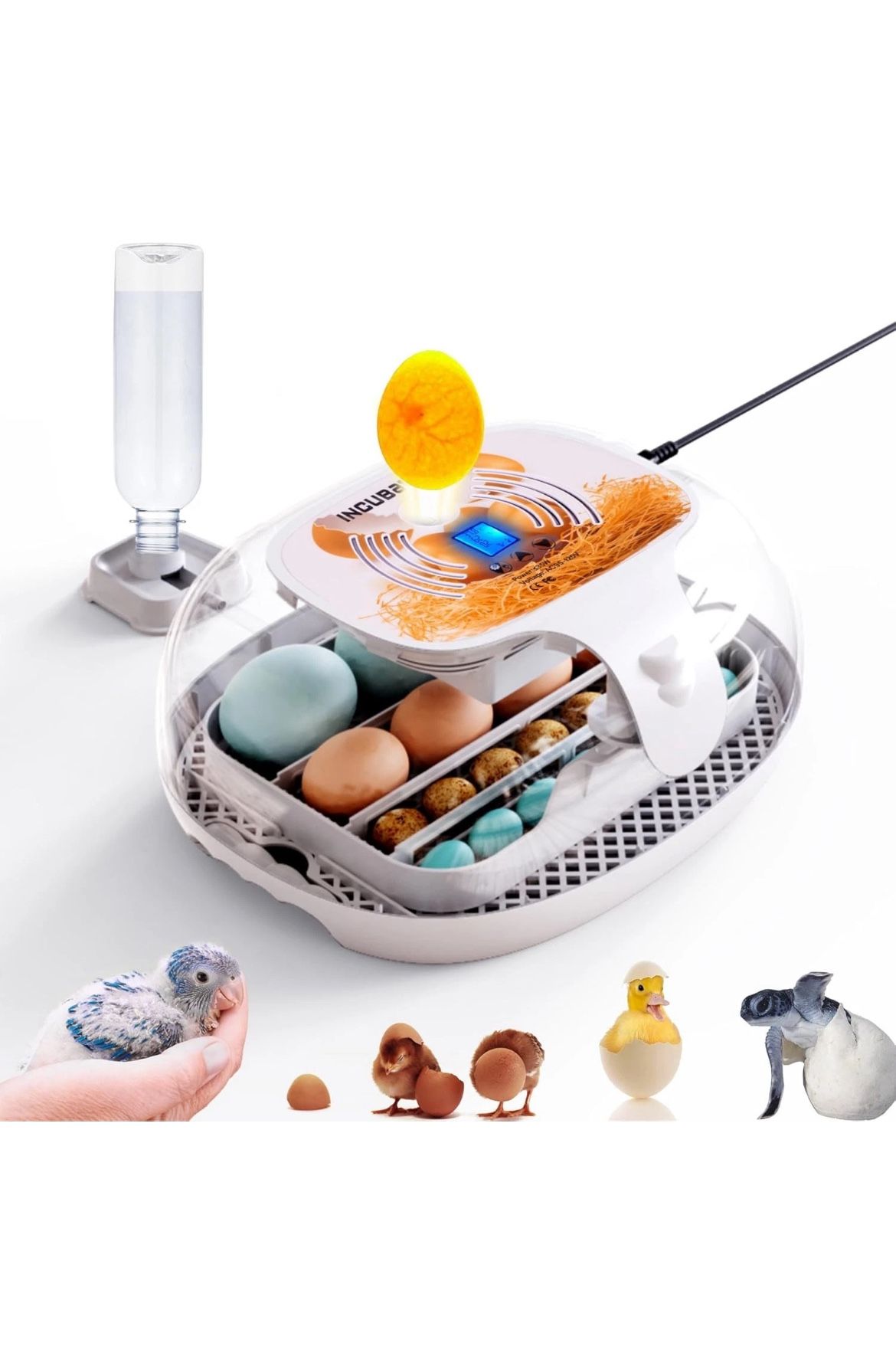 Egg Incubator with Humidity Display,Automatic Egg Turner, LED Egg Candler,Egg Incubator 360°Clear View,Automatic Water Adding,16-35 Eggs Incubator for