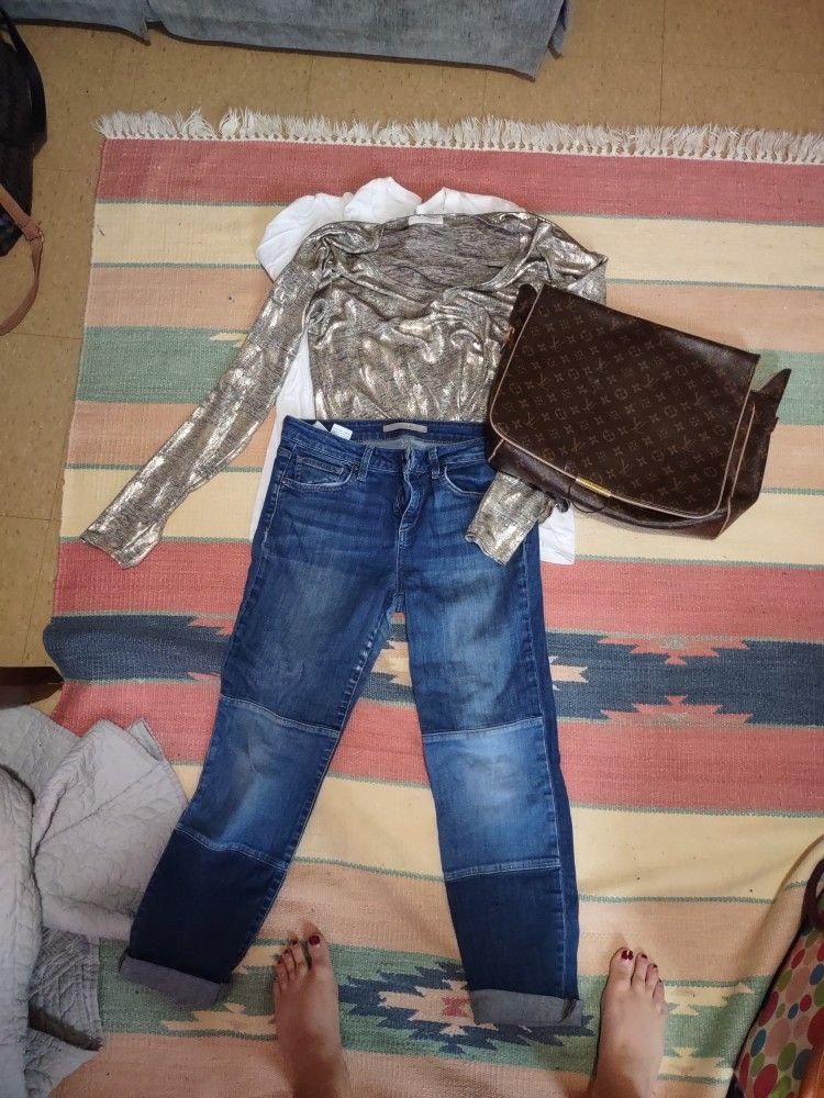 Moon Maven Evening Shirt/ Vintage Louis Vuitton Satchel Bag/ Joe's Jeans Size W 28. Will Negotiate Price And Willing To Throw A Few Other Pieces In!