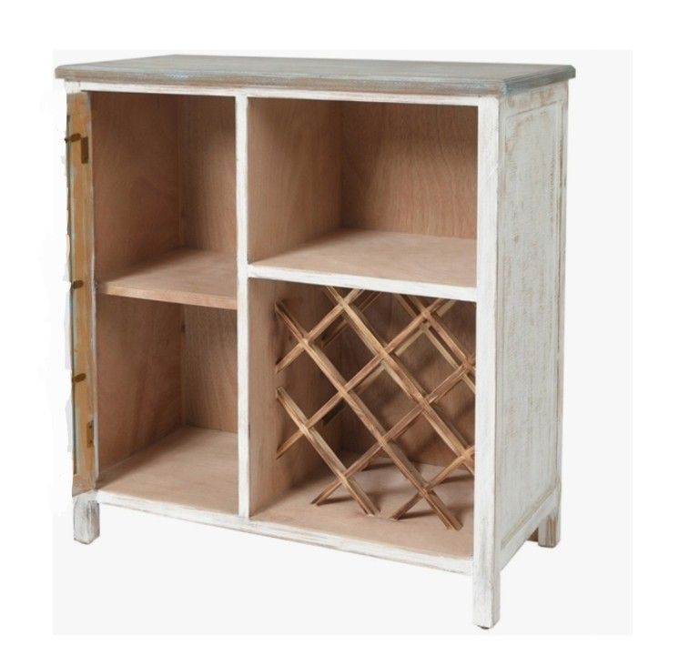 NEW/OPEN-BOX - LuxenHome Distressed White/Gray Wood Storage Wine Cabinet
