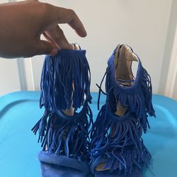 Steve Madden Royal Blue Fringed High Heel Sandals