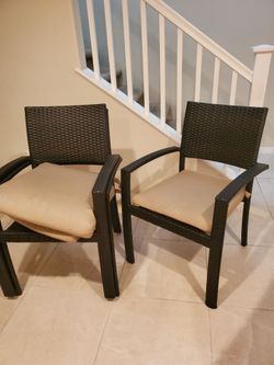 Resin wicker outdoor patio dining chairs furniture sunbrella facbric cushion seat Espresso