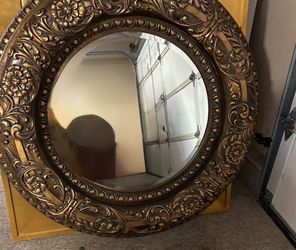 Large Round Gold Ornate Wall Mirror