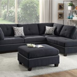 Gorgeous Black Colored 3 Piece Sectional Set