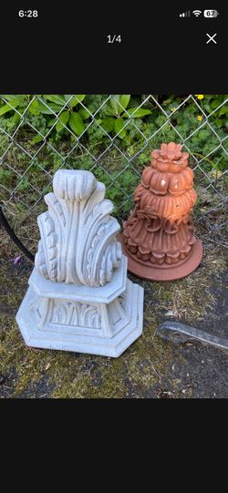 LOW PRICE MOVING- 2 RESIN ORNATE WALL HANGINGS OUTDOOR OR INDOOR   Super beautiful  Can be painted and mounted  About 18” tall Hand casted, purchased 