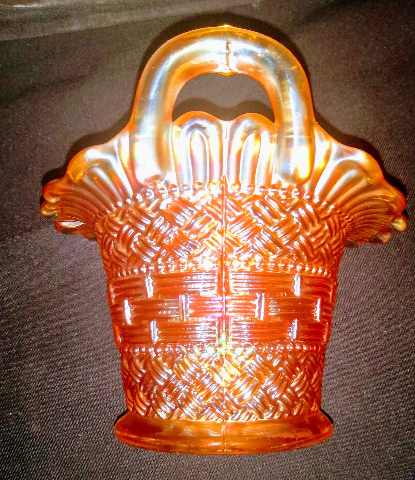 Vintage marigold carnival glass Basket