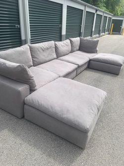Large Gray Modular Sectional Sofa with Ottomans