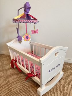 American Girl Bitty Baby Wooden Crib W/mobile