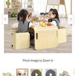 3-Piece Kids Wooden Table and Chair Set Children Multipurposei