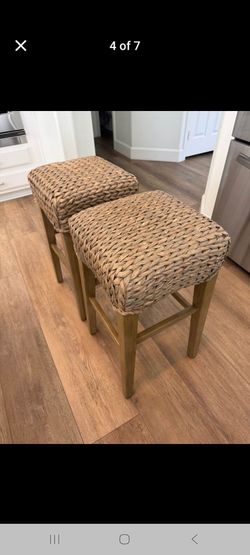 Pottery Barn Seagrass Backless Counter Stools - Set of 2