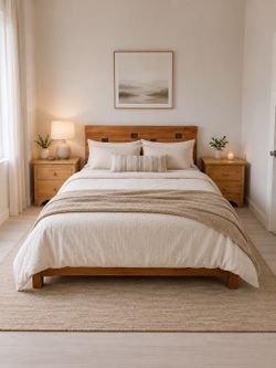 Queen Bed Frame + 2 Nightstands – Solid Wood Set
