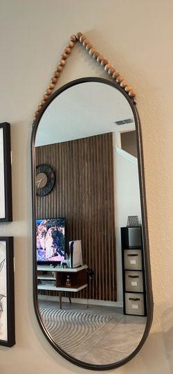 Oval Wall Mirror with Beaded Rope Hanger