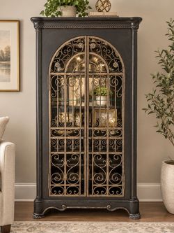 Tall Ornate Wine Cabinet / Wine Cellar – Stunning Metalwork & Storage
