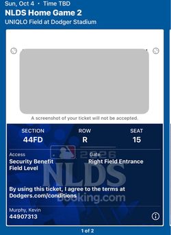 Los Angeles Dodgers NLDS Home Game 2, UNIQLO Field Playoff 2026 Ticket