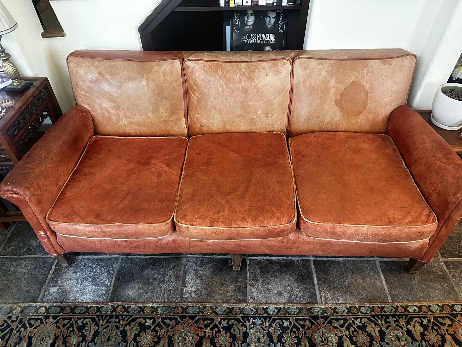 Rustic Red Leather Couch