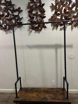 Pipe Clothing Rack with Wood Shelf