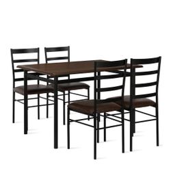 Dining Table Mainstays 5-Pieces Wood & Metal Dining Room Set, 4 Chairs, Canyon Walnut & Black - New