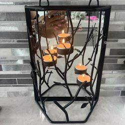 Wrought Iron WALL HANGING SCONCE BLACK with MIRROR tea light CANDLE HOLDER