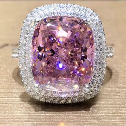 Pink Princess Cut Gemstone W/zirconia Ring- New