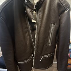 Zara Man Vegan Shearling Biker Jacket Medium 