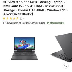  HP Victus 15.6" 144Hz Gaming Laptop - Intel Core i5 - 16GB RAM - 512GB SSD Storage - Nvidia RTX 4050 - Windows 11 - Silver