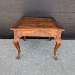 Vintage Wood Side Table With Cabriole Legs