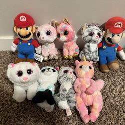 Like New and great condition Beanie Boos, Mario stuffies!